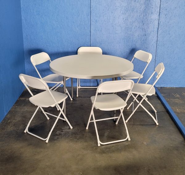 48" round table rental with 6 chairs