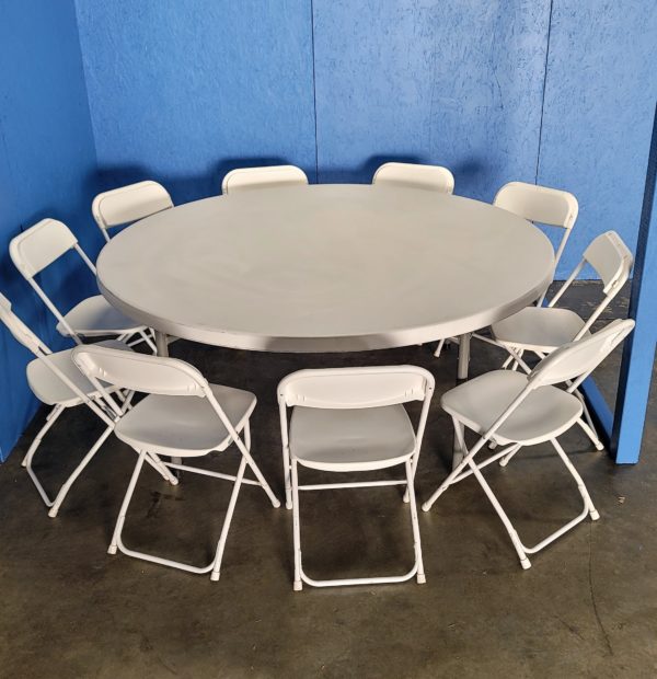 72 inch round table rental with ten chairs